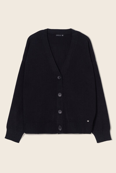Gilet manches longues col en V noir femme