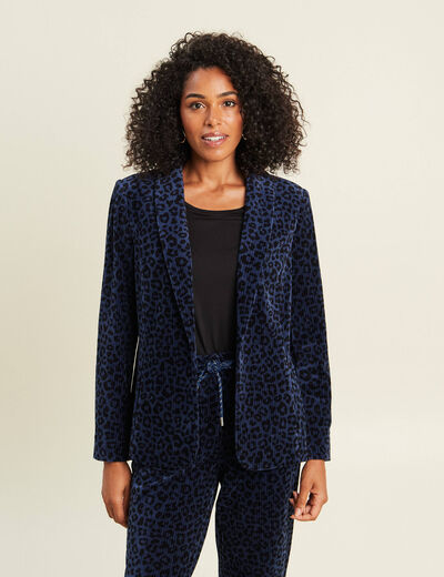 Veste tailleur velours bleu femme