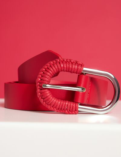 Ceinture fine bi-mati&egrave;re rouge fluo femme