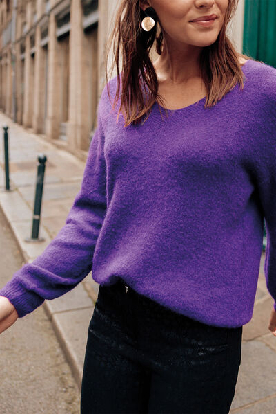 Pull manches longues violet foncé femme