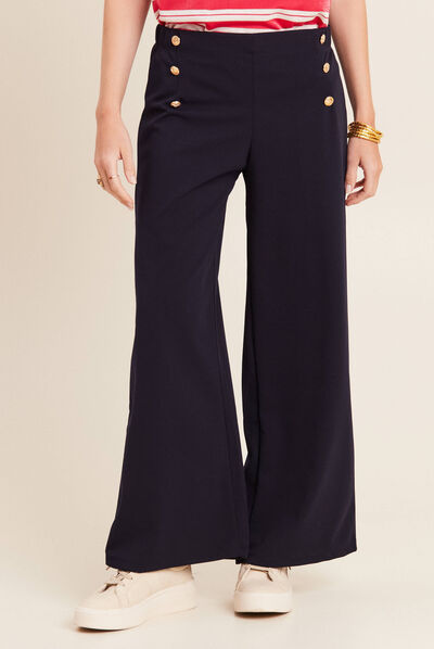 Pantalon large à pont bleu foncé femme