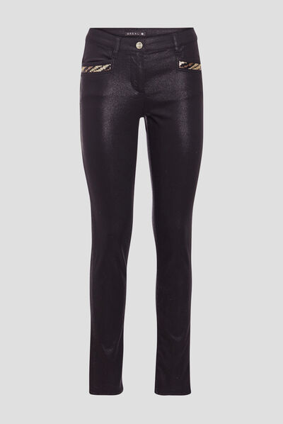 Pantalon ajusté enduit noir femme