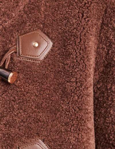 Manteau droit court en bouclette marron fonc&eacute; femme