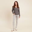 Pull col v manches longues &agrave; sequins gris fonc&eacute; femme