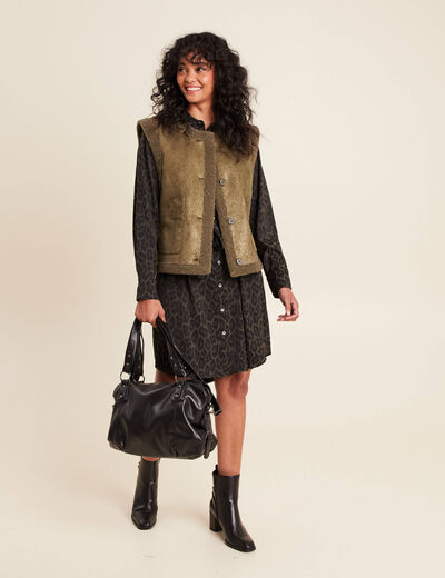 Gilet réversible laine mouton vert kaki femme