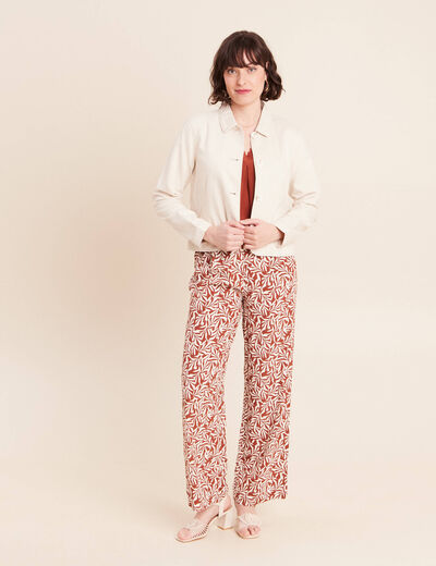 Pantalon large taille haute orange femme