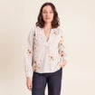 Blouse col v manches longues vert femme