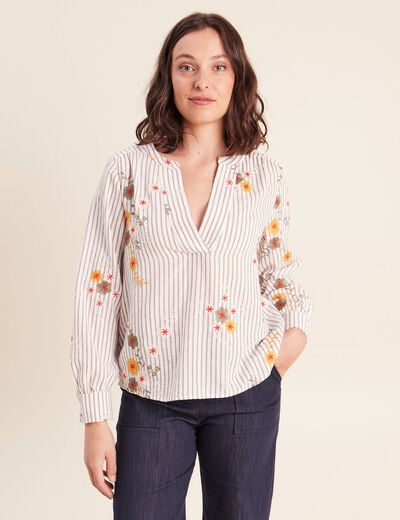 Blouse col v manches longues vert femme