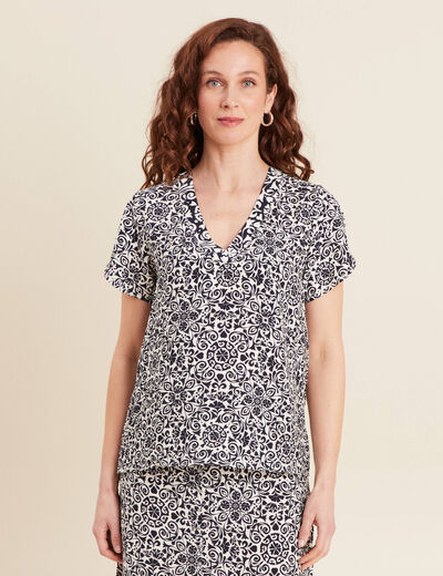 Blouse manches courtes bleu marine femme