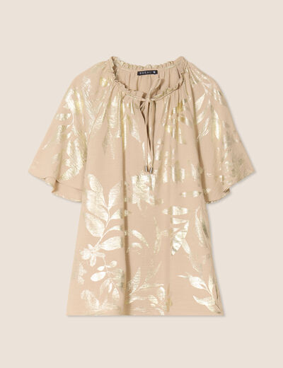 Blouse ample manches courtes beige fonce femme