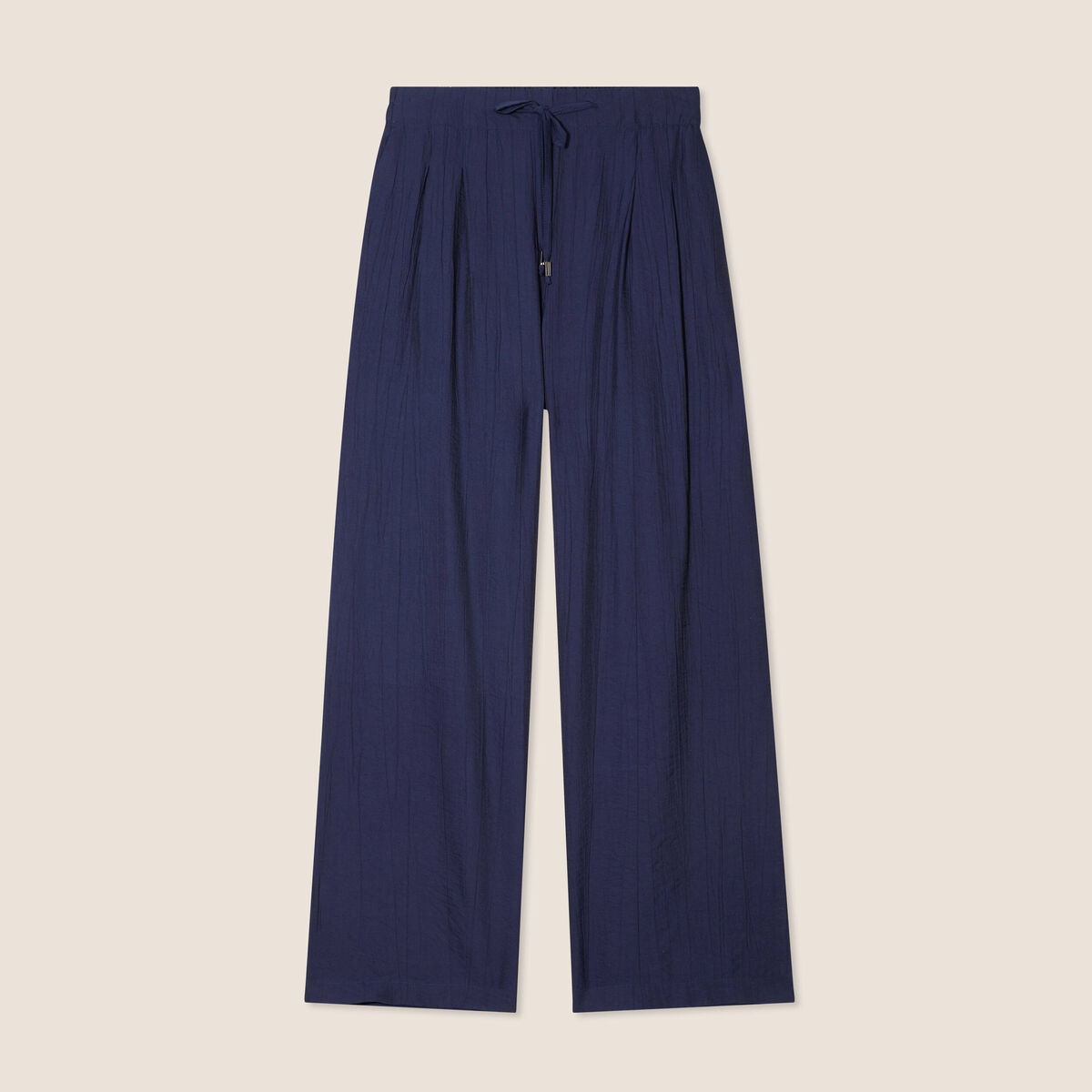 Pantalon fluide taille haute bleu marine femme