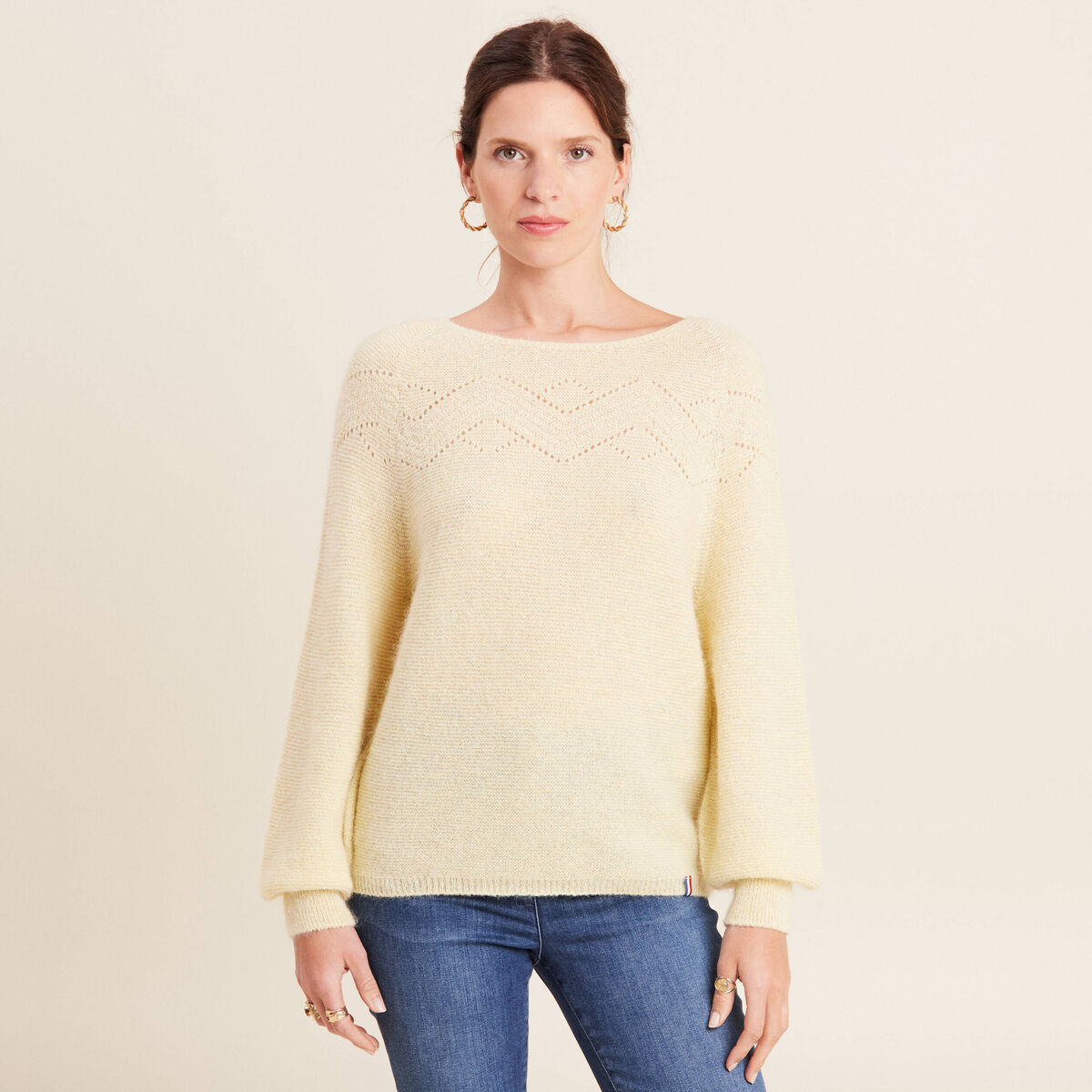 Pull confectionné en France jaune pastel femme