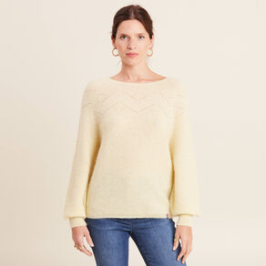 Pull confectionné en France jaune pastel femme