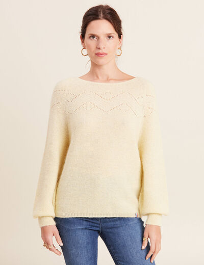 Pull confectionné en France jaune pastel femme
