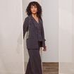 Veste longue droite col tailleur bleu femme