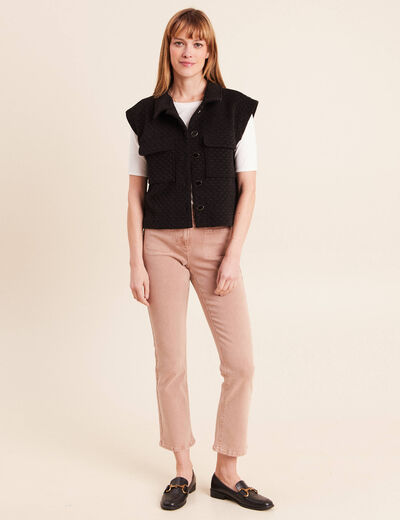 Veste courte droite sans manches noir femme