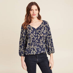 Blouse manches 3/4 vert kaki femme