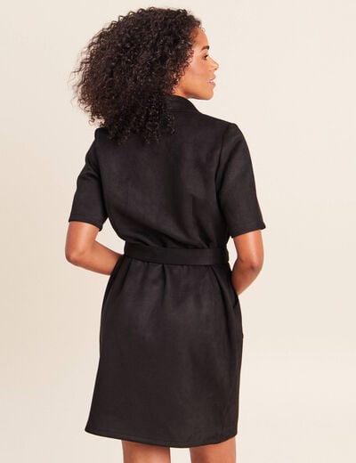 Robe droite courte manches coudes daim noir femme