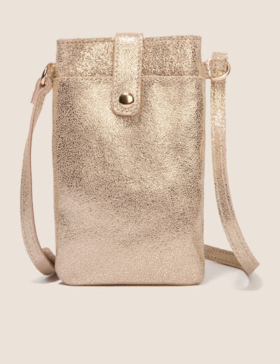 Pochette t&eacute;l&eacute;phone doubl&eacute;e couleur or femme