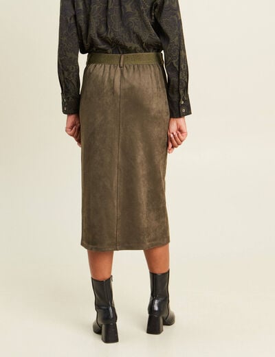 Jupe longue droite su&eacute;dine vert kaki femme