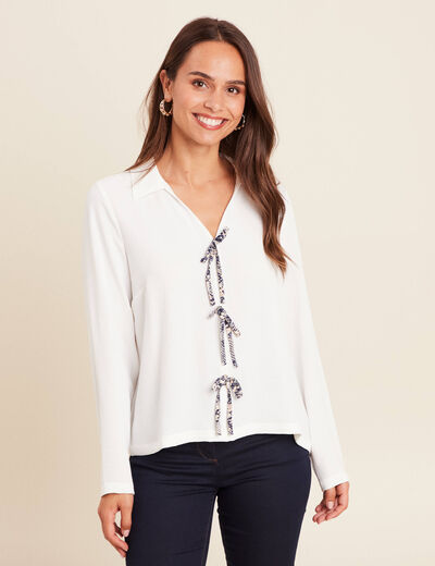 Blouse ample courte col chemise ecru femme