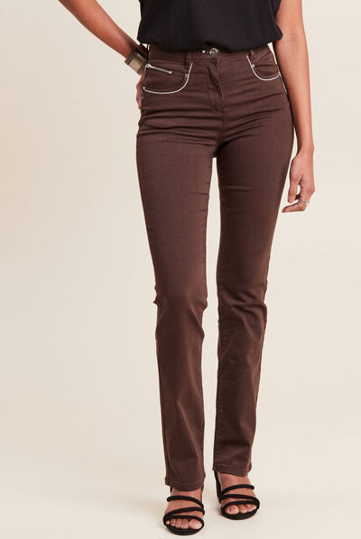 Pantalon évasé taille haute marron foncé femme