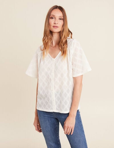 Blouse col chemise manches courtes ecru femme