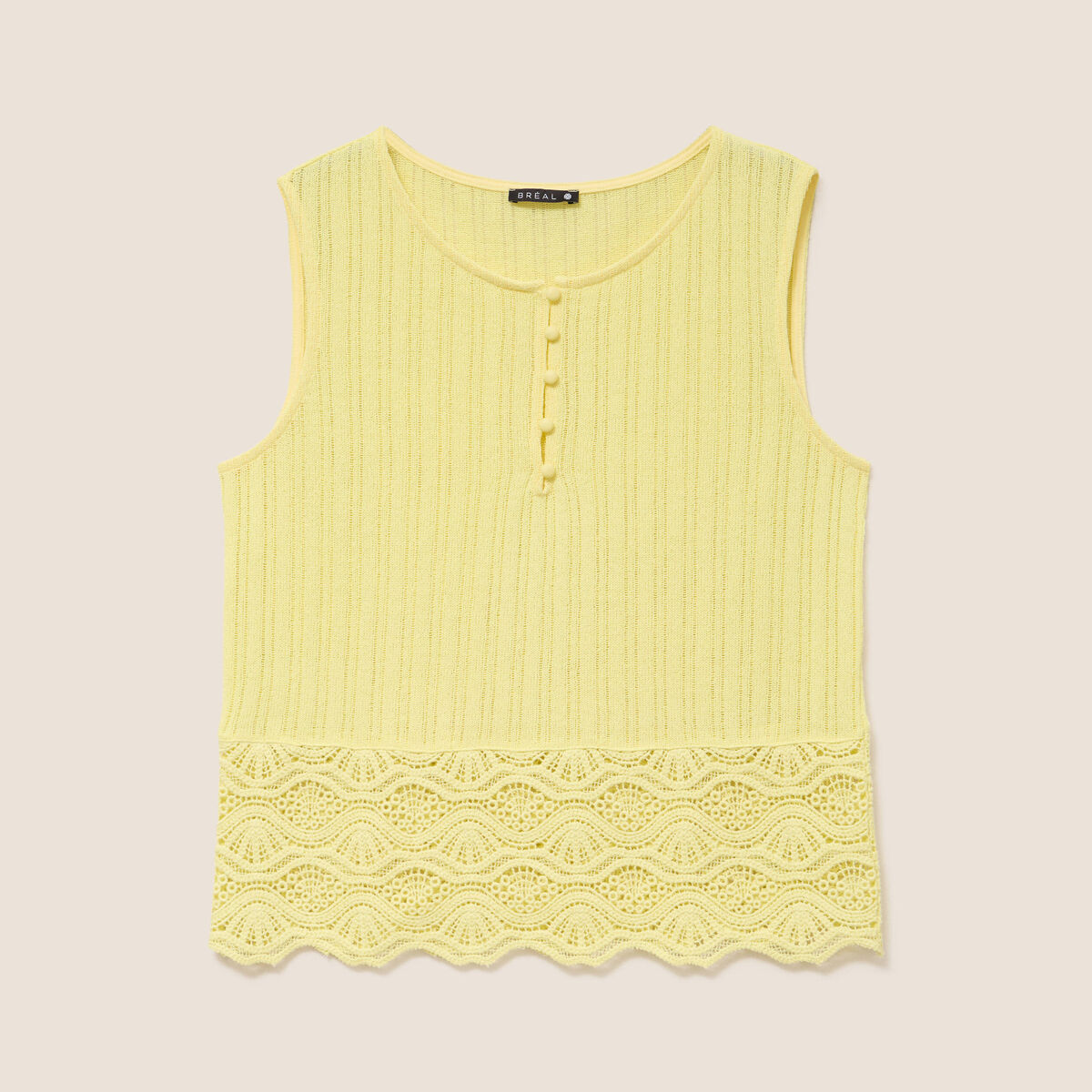 Top sans manches avec dentelle jaune pastel femme