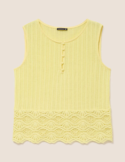 Top sans manches avec dentelle jaune pastel femme