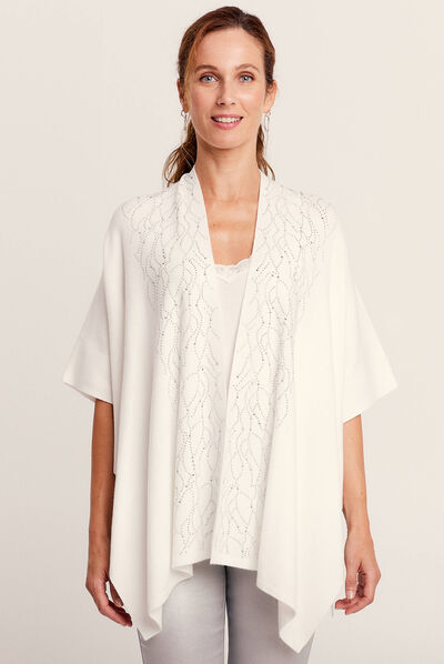 Poncho avec strass ecru femme