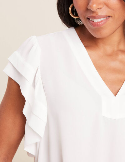 Blouse manches courtes volants ecru femme