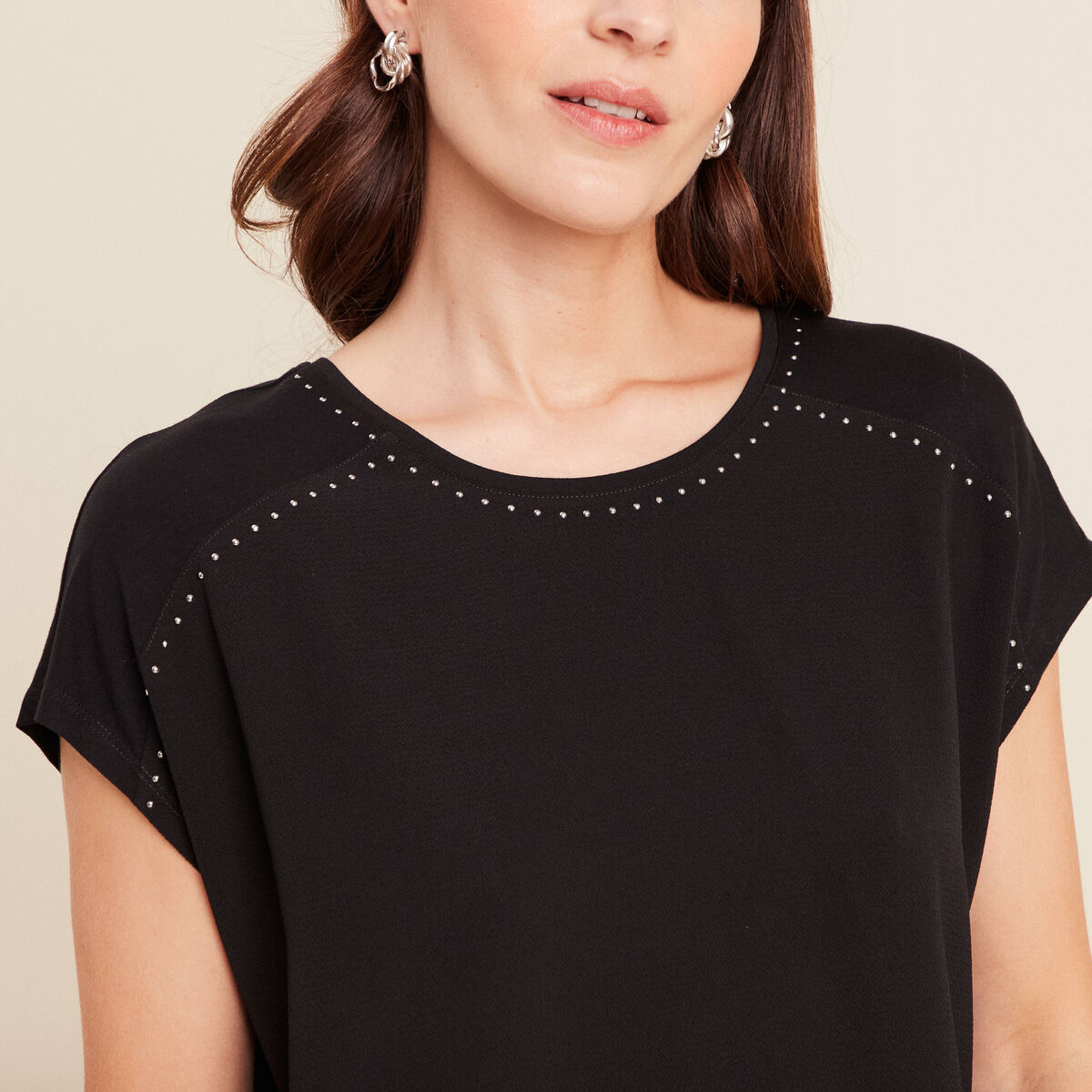 T-shirt bi-matière manches courtes noir femme