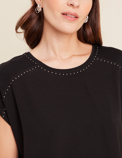 T-shirt bi-matière manches courtes noir femme