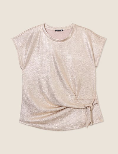 T-shirt manches courtes noué couleur or femme
