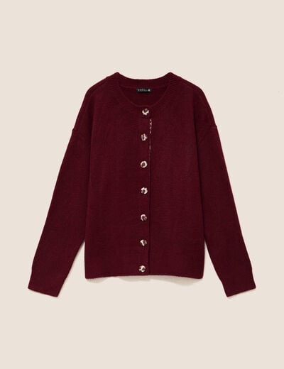 Gilet droit mi-long col rond bordeaux femme