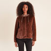 Manteau &agrave; capuche fausse fourrure marron fonc&eacute; femme