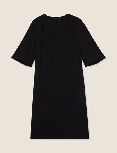 Robe évasée col en V noir femme