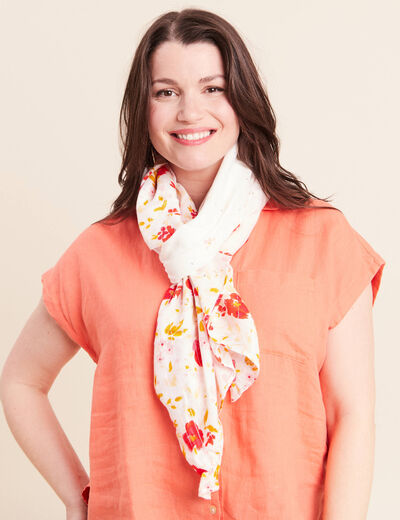 Foulard imprim&eacute; floral rose fushia femme