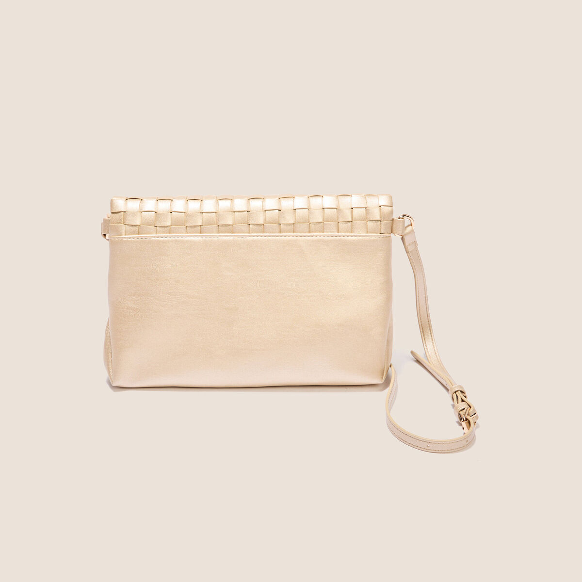 Sac pochette rabat tressé couleur or femme