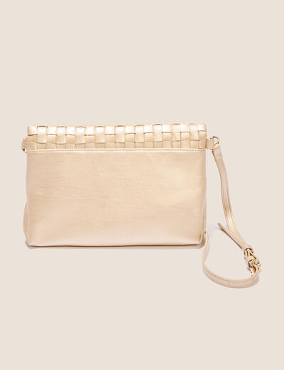 Sac pochette rabat tressé couleur or femme
