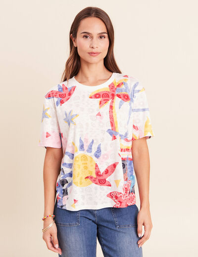 T-shirt ample col rond manches courtes blanc femme
