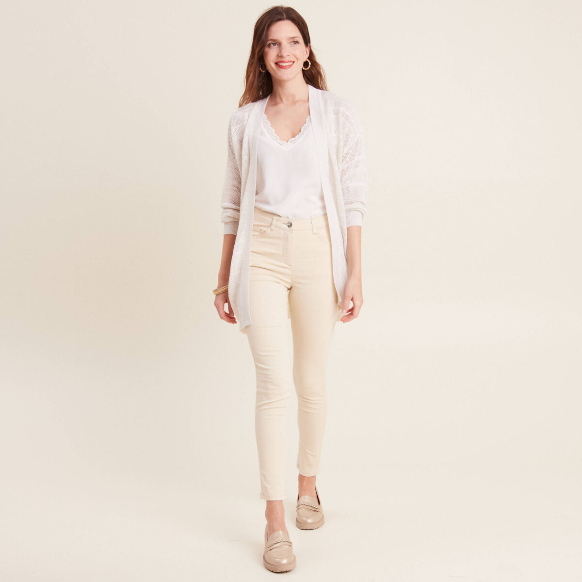 Gilet ajouré manches 3/4 ecru femme