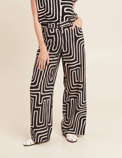 Pantalon flou taille haute noir femme