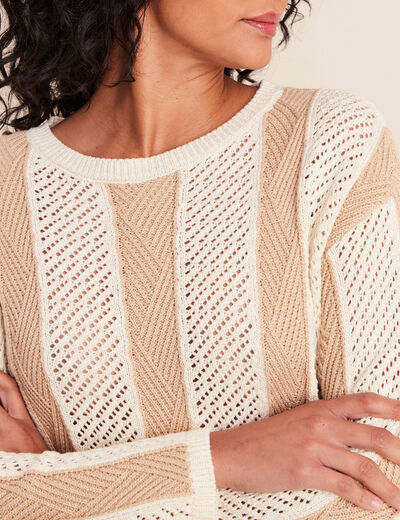 Pull col rond manches longues marron femme
