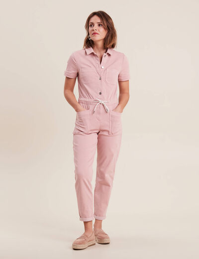 Combinaison pantalon boutonné rose pastel femme