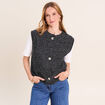 Gilet tweed droit court sans manches noir femme