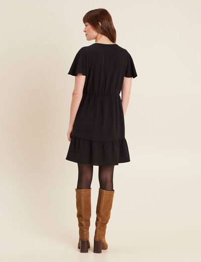 Robe évasée manches courtes noir femme