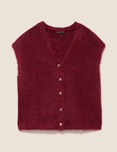 Gilet droit mi-long col v bordeaux femme