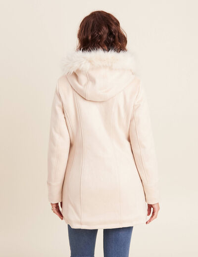 Manteau suédine à capuche creme femme