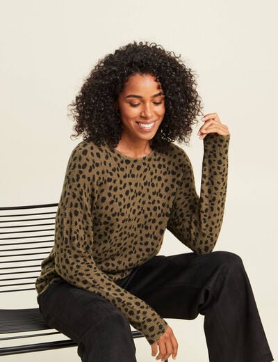 Pull droit col rond manches longues vert femme